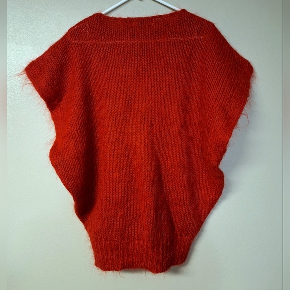 Vintage Cassidy Mohair Blend Cap Sleeve Oversize Crochet Knit Sweater Y2K Red - Picture 10 of 13